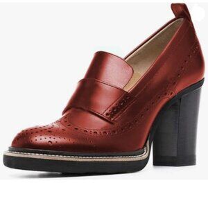 YDN Women Chunky High Heels Round Toe Oxford Loafer Red Material Customize Shoes